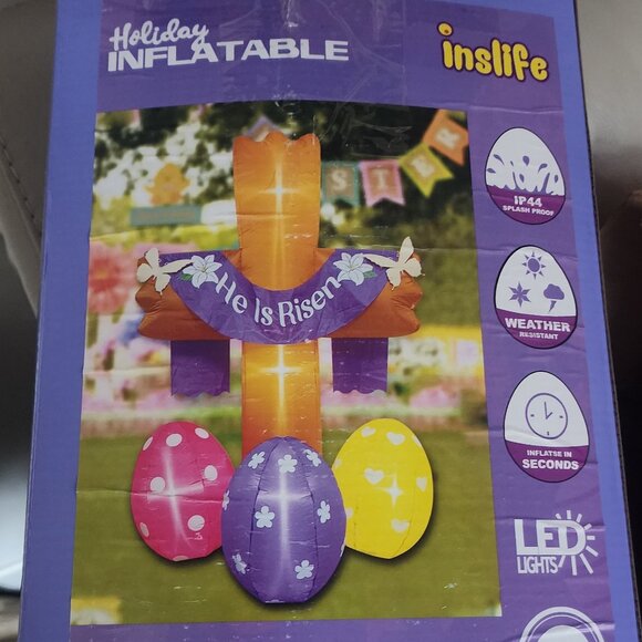 Holiday Inflatable 8ft Cross, He is Risen, Easter Eggs, Religious - Picture 1 of 7